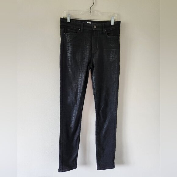 PAIGE | Hoxton Jeans Ultra Skinny Ankle Black Croc Luxe Coating Sz 29 - Picture 2 of 8